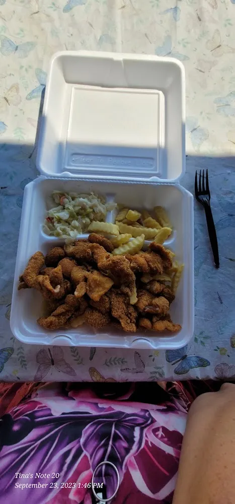 Catfish Nuggets Dinner with Coleslaw Fries and Hushpuppies